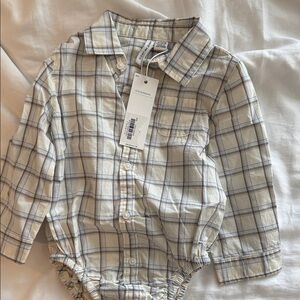 Janie and Jack Beige and Blue Plaid Button Down Shirt